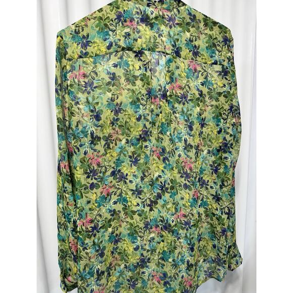 KUT FROM THE KLOTH Med Sheer Bordeaux Button Front Blouse/Top Blue/Green - Picture 8 of 8